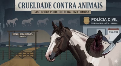 A imagem Ilustrativa mostra o cavalo sangrando após ser esfaqueado.