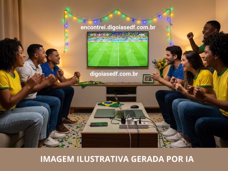 Pessoas reunidas assistindo jogo da copa do mundo, comemorando gol.