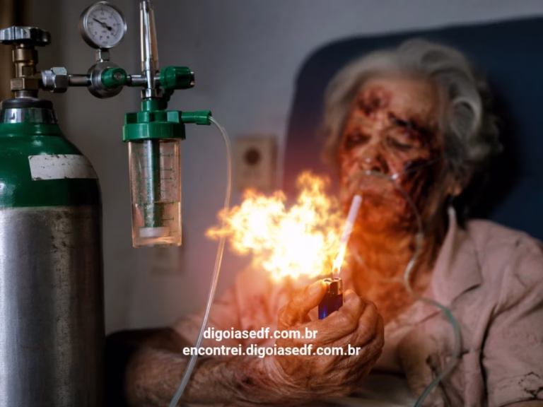 Imagem Ilustrativa senhora com balão de oxigênio e explosão com cigarro