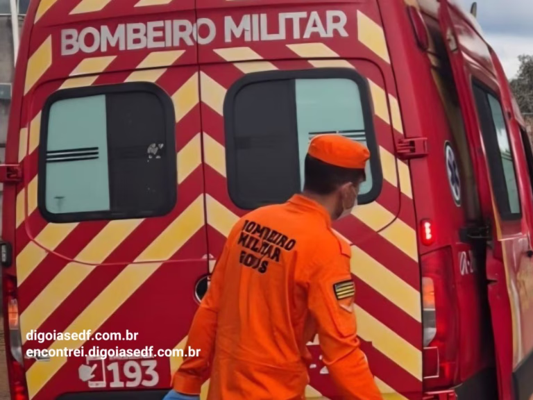 Imagem Ilustrativa de uma viatura do corpo de bombeiros, e um homem com a farda do corpo de bombeiros de Goiás em Formosa.