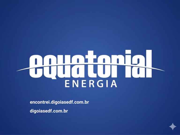 Imagem logomarca da Equatorial com letras em azul e branco, com o nome Equatorial Energia e um traço no nome Equatorial.