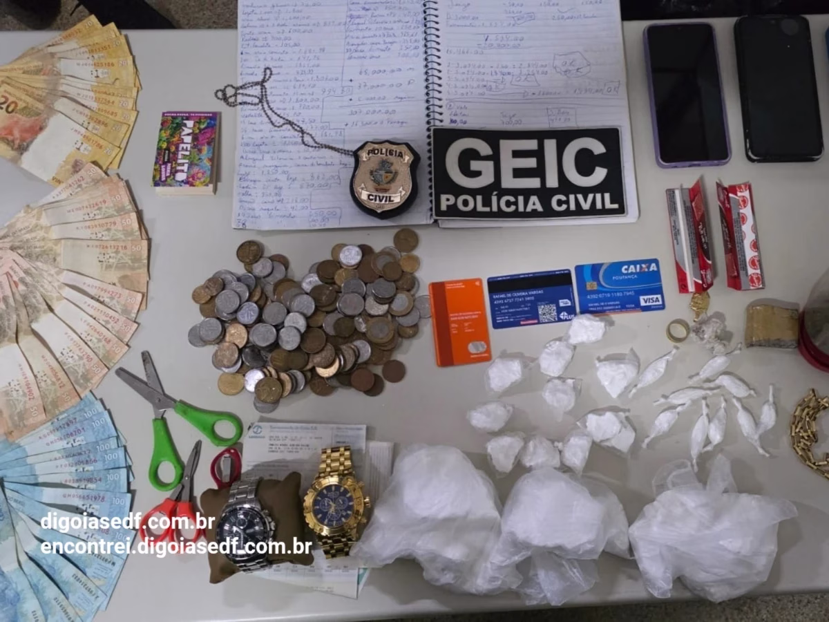 Material de tráfico de drogas apreendidos pela polícia civil em operação em Formosa.