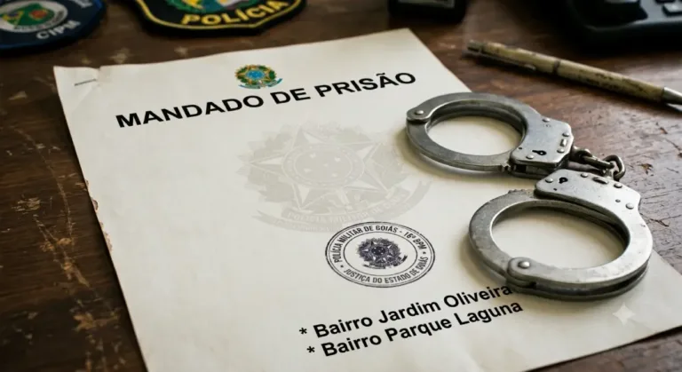 Imagem Ilustrativa de mandados de prisão, papel com algema sobre a mesa.