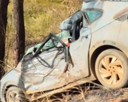Motorista de 70 anos morre após carro sair da pista e atingir árvore na BR-020, em Formosa