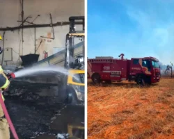 Bombeiros do 19º BBM combatem três incêndios em Formosa: galpão comercial, vegetação no Jardim Califórnia e queimada no Aeroporto