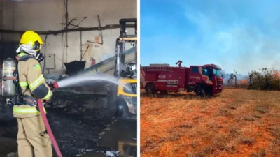 Bombeiros do 19º BBM combatem três incêndios em Formosa: galpão comercial, vegetação no Jardim Califórnia e queimada no Aeroporto