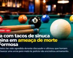 Tacos e bolas de sinuca ilustram briga que terminou em suposta ameaça de morte em Formosa, Goiás.