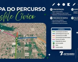 Infográfico com o mapa oficial do novo percurso do Desfile Cívico de Formosa