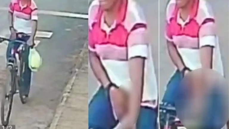 Homem em bicicleta aparece em imagens de câmera de segurança após denúncia de suposto ato obsceno no Jardim Triângulo, em Formosa.