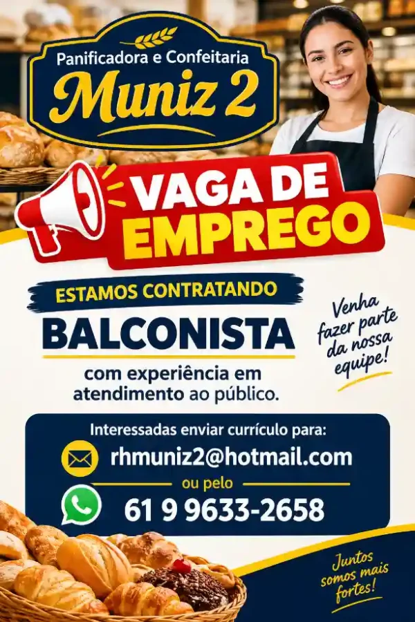 Vaga de Balconista Panificadora Muniz Dois.