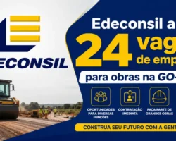 Edeconsil abre 24 vagas de emprego para obras na GO-116, em Goiás, com oportunidades para diversas funções na construção rodoviária.