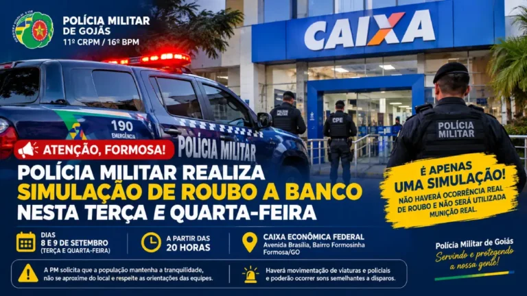Polícia Militar realiza simulação de roubo a banco em Formosa nesta terça e quarta-feira
