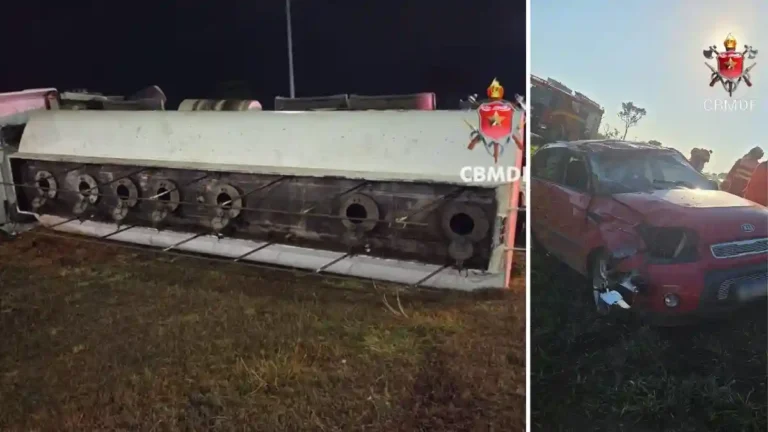 Kia Soul capotou na BR-020, próximo ao Posto São Roque, no sentido Formosa. Carreta tomba no colorado.