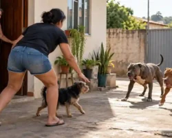 Mulher ferida por pitbulls em Formosa durante ataque a cachorro dentro de residência.