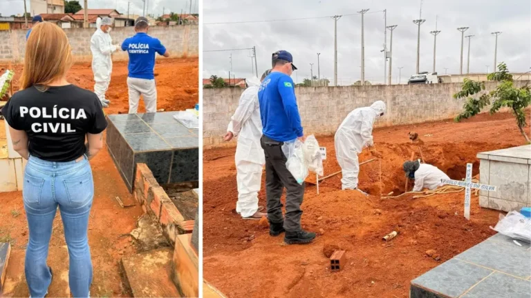 Exumação de cadáver em Cabeceiras com participação da Polícia Civil de Goiás.