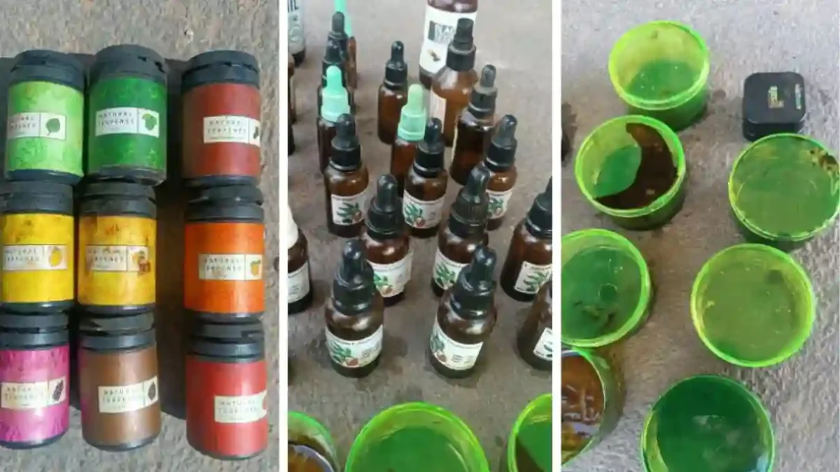 Frascos com óleo de cannabis derivados de maconha, apreendidos em Alto Paraíso de Goiás. 