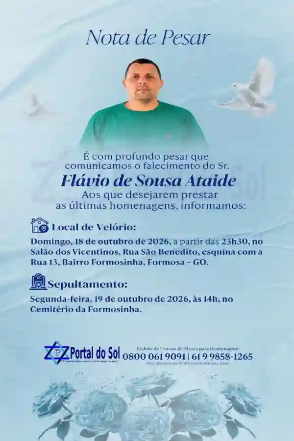 Velório e sepultamento, de Flávio de Souza Ataide, Guarda Municipal em Formosa.