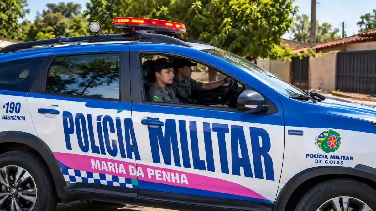 Viatura da Polícia Militar de Goiás da Patrulha Maria da Penha em imagem ilustrativa sobre violência doméstica em Formosa.