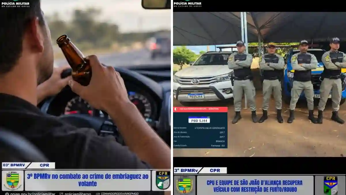 Embriaguez ao volante em Formosa e recuperação de Hilux pela Polícia Militar Rodoviária em Goiás.