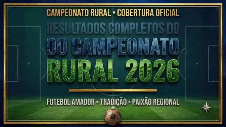 Banner oficial do Campeonato Rural 2026 com o título Resultados Completos do Campeonato Rural 2026 sobre fundo em campo de futebol.
